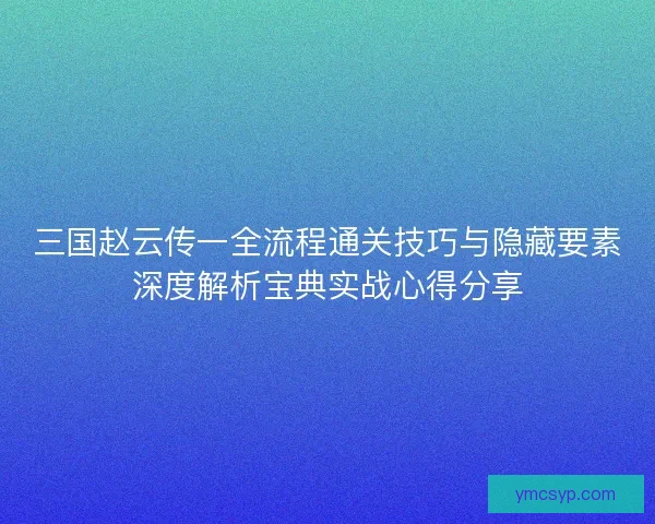 三国赵云传一全流程通关技巧与隐藏要素深度解析宝典实战心得分享